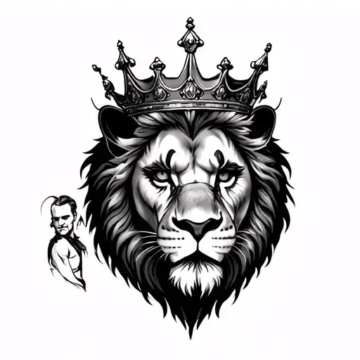 Lion Face With A Crown On Shoulder With Joker And Posedion Mixed Full Sleeve