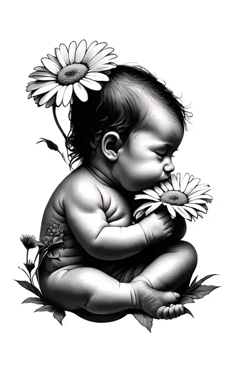 Baby Arm Holding Daisy Flower
