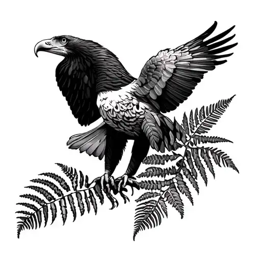 Small Eagle And New Zealand Fern Tattoo Idea