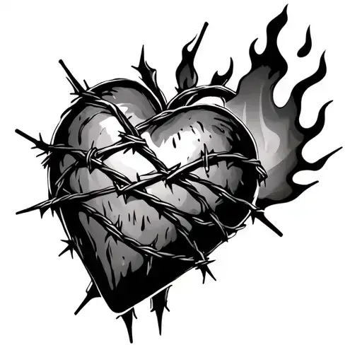 Burning Heart Wrapped In Barbed Wire