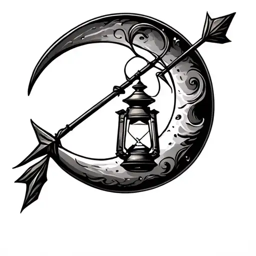 Crescent Moon With A Lantern And An Arrow