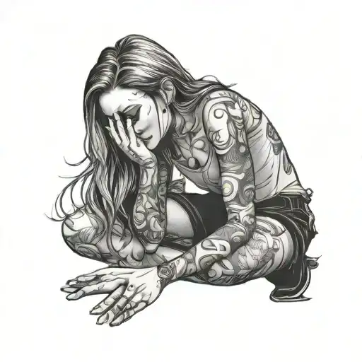 Girl On Knees Eyes Closed Sobbing