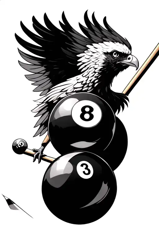 Billiards Pheonix Flying With 8 Ball And Cue