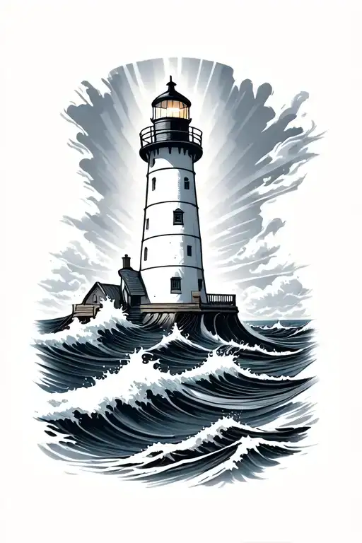A Lighthouse With Waves Behind It And The Light Shining Down To Highlight Words