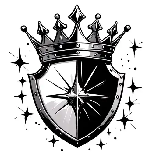 Princess Crown And Warrior Shield With Sparkles Around