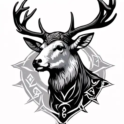 Viking Runes On A Stag Head Surrounded