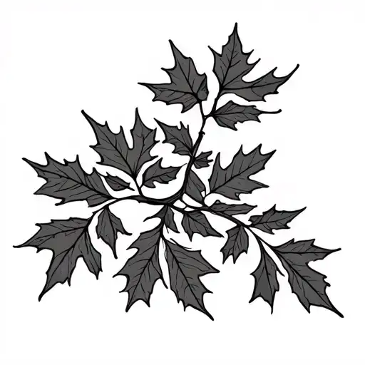 Canadian Hemlock Branch And Maple Leaves Branch Entwined Together