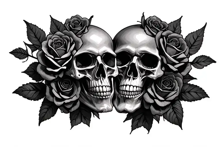 Dark Skulls And Roses Chest Piece