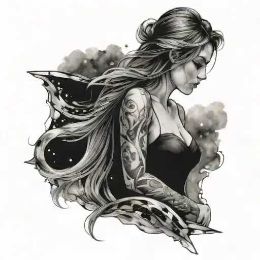 Girl Looking Out Of A Long Slit Which Opens Into A Galaxy