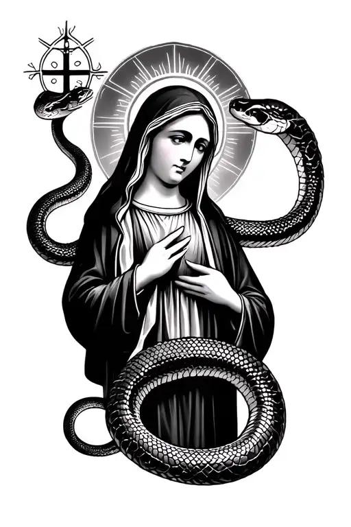 Snake Slithered Scales And Balance Holy Mother Mary Holding