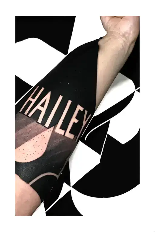 Simple Forearm Tattoo With Name Hailey And Geometric Shapes With Shading