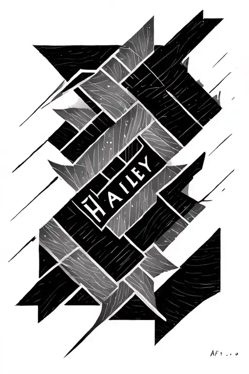 Forearm Tattoo With Name Hailey And Thin Lined Geometric Shapes With Shading