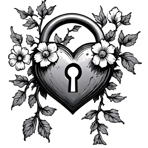 Heart Lock With Keyhole And Flower Vines Growing
