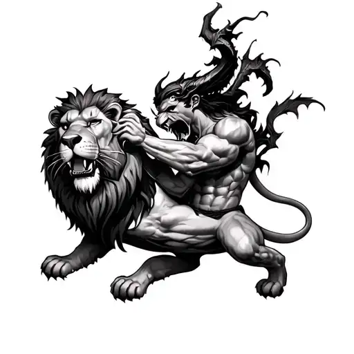 Devil Fighting A Lion