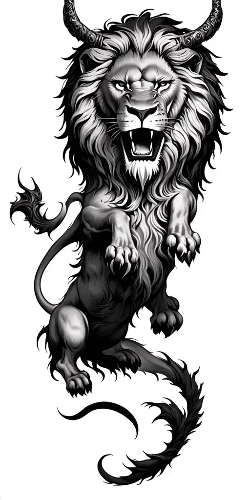 Lion Attacking The Devil Full Sleeve