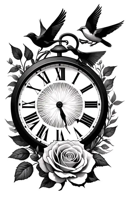 Rose Time Clock Wolf Sun Shine Birds