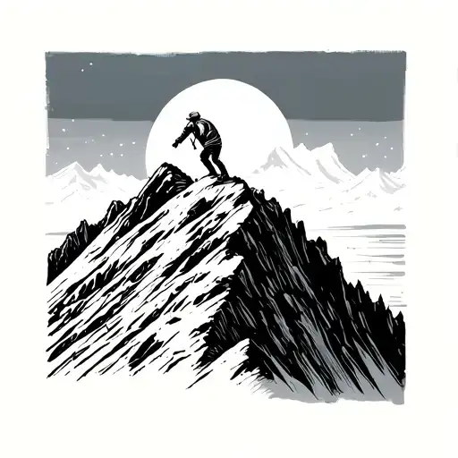 Man Climbing To Mountain Top One Line Art