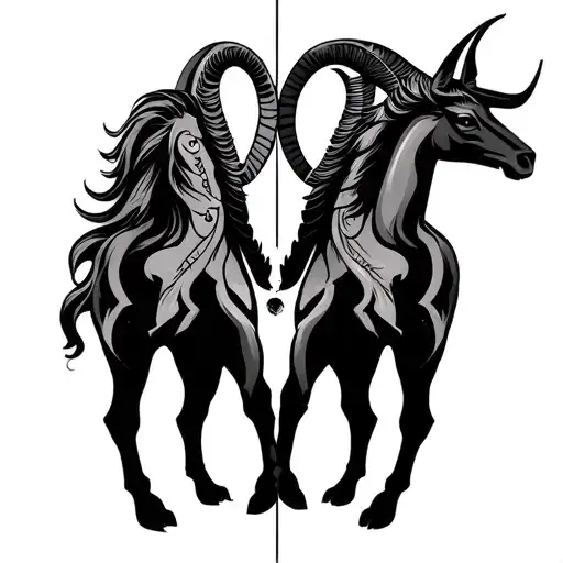 A Tattoo Of A Zodiac Sign Capricorn With Zodiac Zodiac Gemini Twin Standing On Both Side