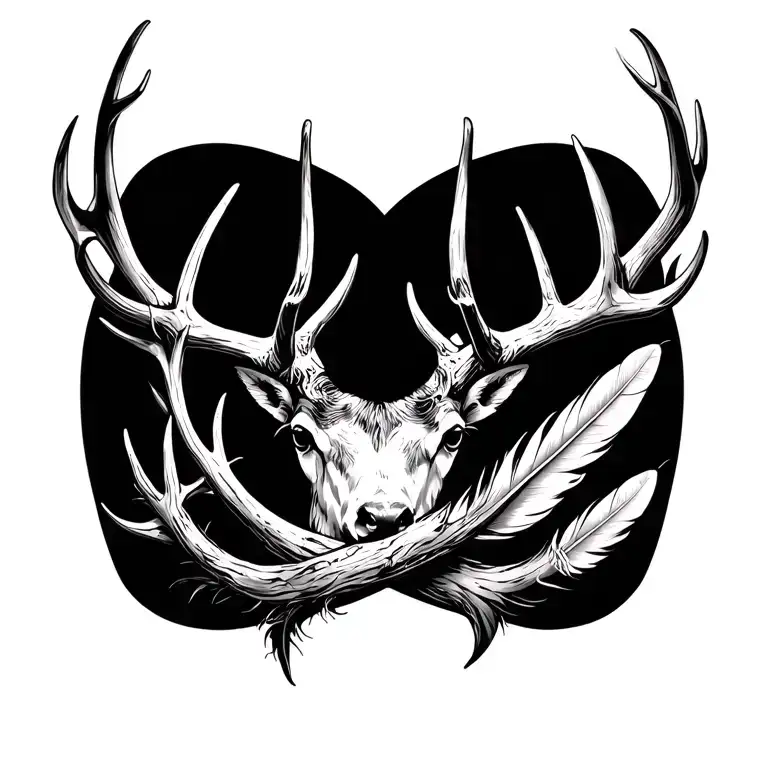 Deer Antler And Feather Intertwined