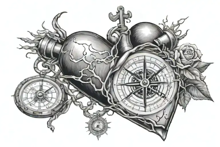Anatomical Heart With A Compass