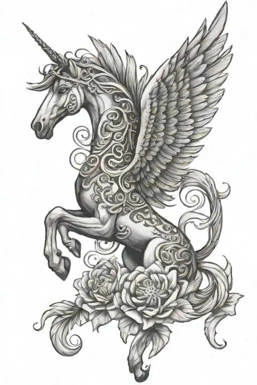 Pegasus With Celtic And Lotus Flower Blooming