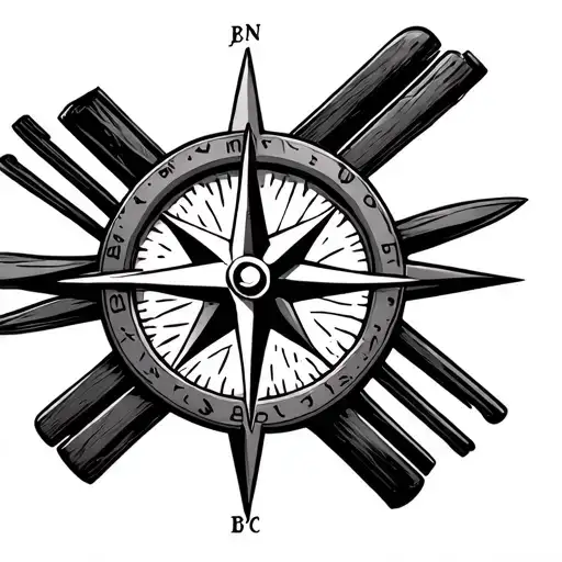 Compass Rose With An Anker And Downhill Skis