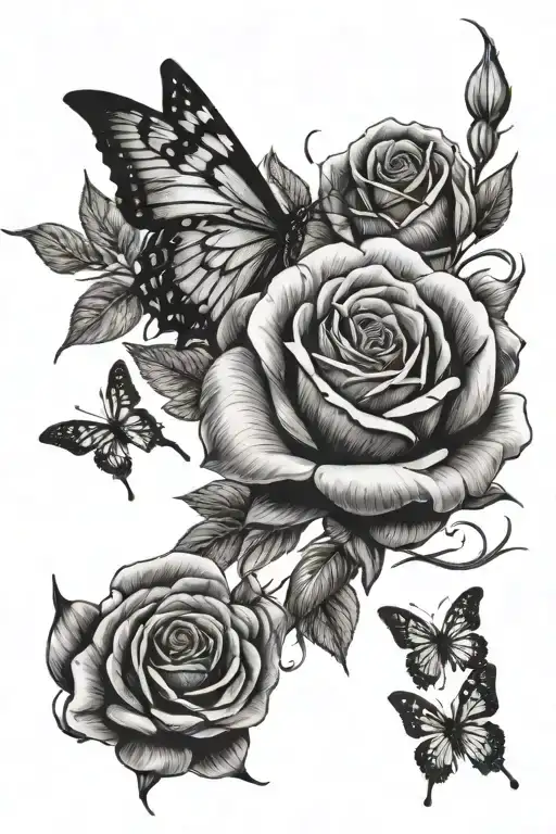 Rose With Butterflies