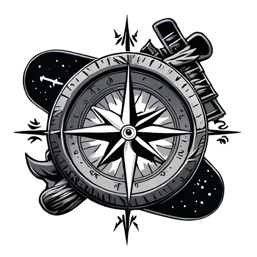 Compass Rose With An Anker And A Snowboard