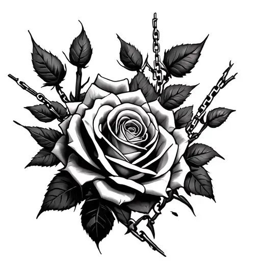 Roses With Thorns And Skulls And Chains