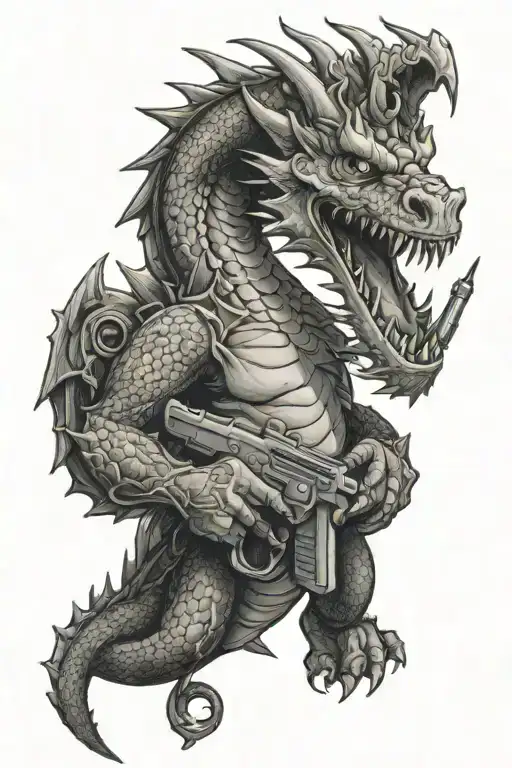 Dragon Holding A Gun