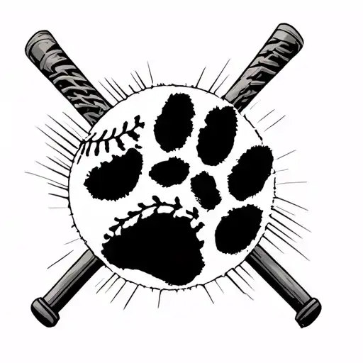 Softball And Paw Print