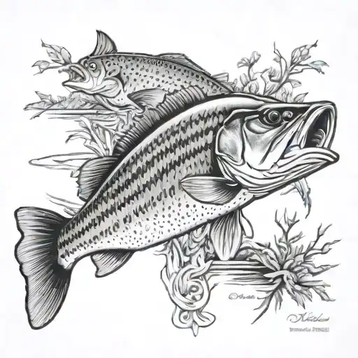 Memorial Tattoo For Grandfather With Largemouth Bass And Whitetail Buck