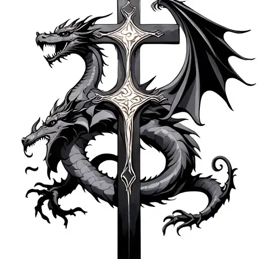 Christian Cross Surrounded By Dragon