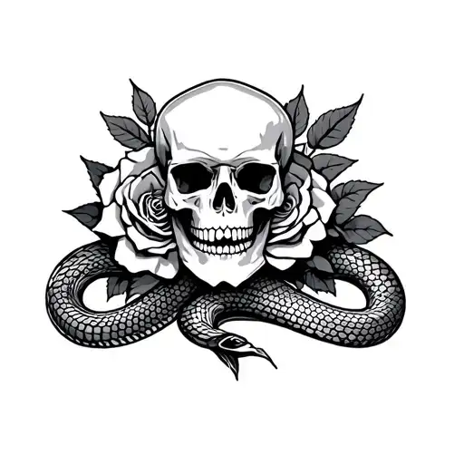Skull Snake And Rose Intertwined