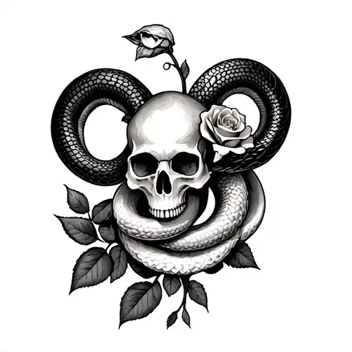 Skull Snake And Rose Intertwined Aries Zodiac Sign