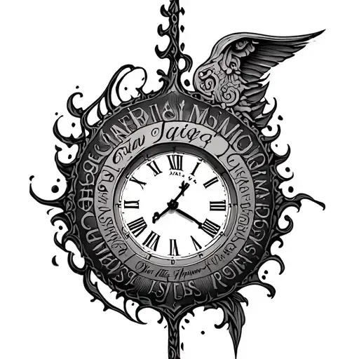 Clock At Top Of Back With Names And Dates Coming Out And Working Way Down Spine