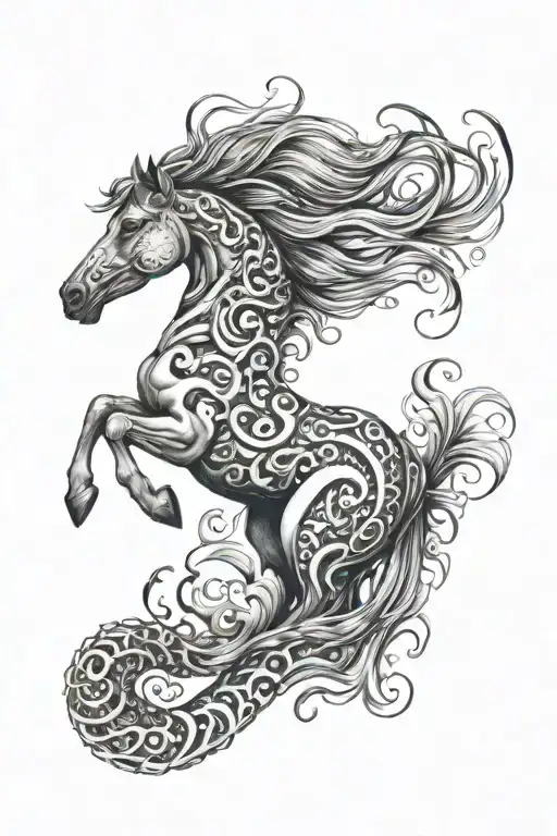 Horse Mixed With Seahorse Swimming