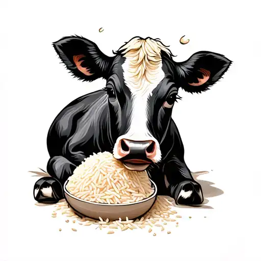 Baby Cow Eating Rice