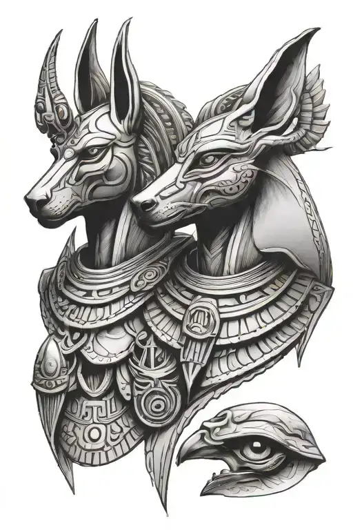 Horus And Anubis Portrait With Half