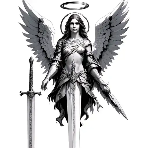Angelic Warrior Seraphim With Sword And Halo