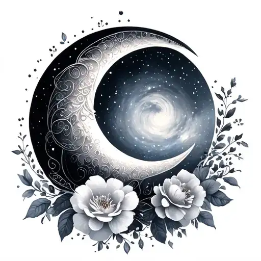 Crescent Moon Filigree Galaxy Floral Color