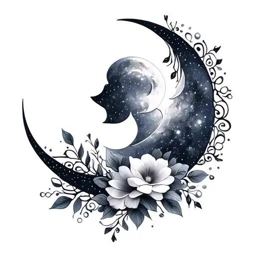 Crescent Moon Filigree Galaxy Floral Color