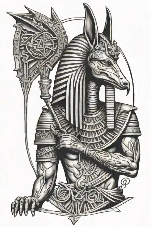 Horus Anubis Holding Egyptian Cross