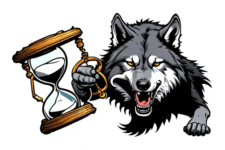 Wolf Biting Symbol Of Justice With Hourglass