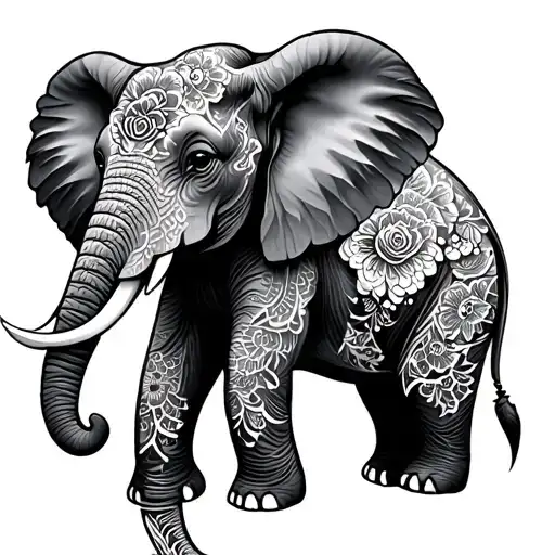 Half Elephant Floral Mandala