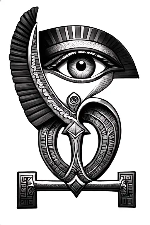 Egypt Thoth And Ankh Symbol With Eye Surrounded