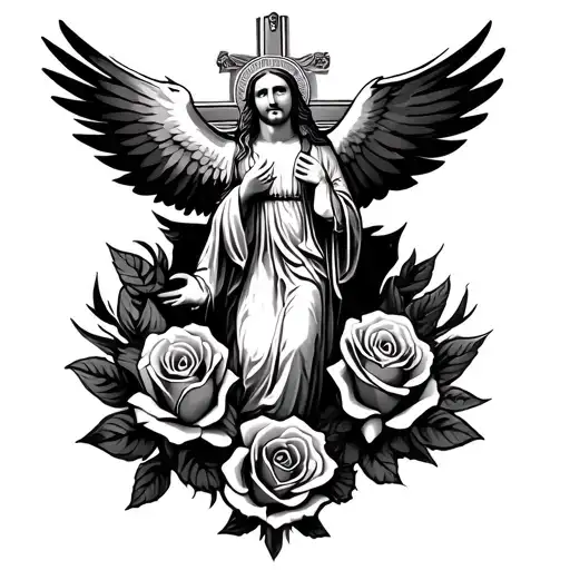 Virgin Mary Cross Jesus Rose Dove Mid Flight