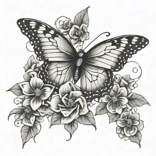 Butterfly With Flowers On Wings Spread