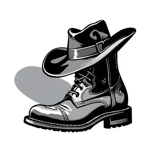 One Cowboy Boot With Hat Holding
