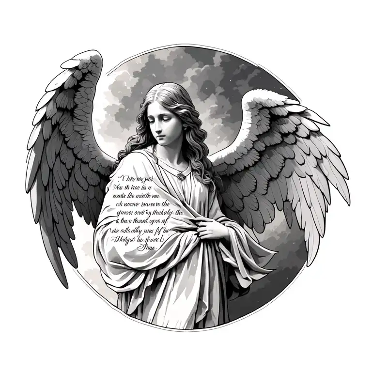 Angel With Wings And Bible Verse Written No Circle Just Wide And Tall